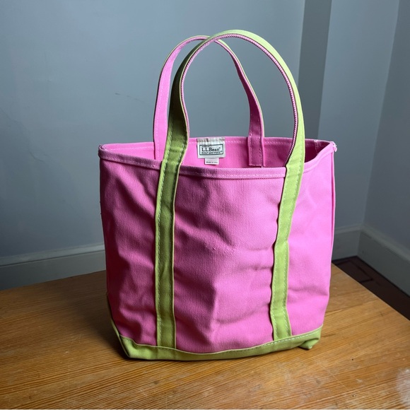 Rare Vintage 90s LL Bean medium Boat & Tote Bag Pink & Green Canvas Cottage core - Picture 6 of 10